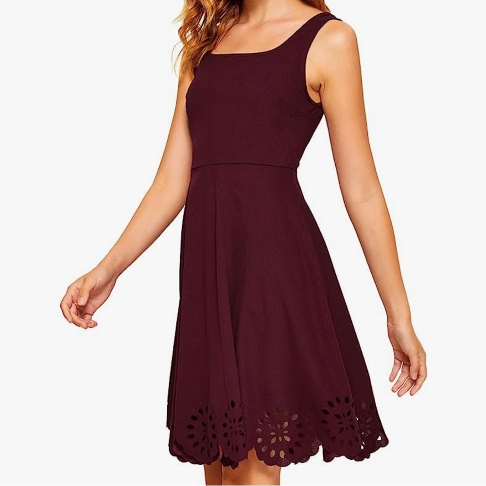 A Line Swing Sleeveless Scalloped Flare Cocktail Party Dress